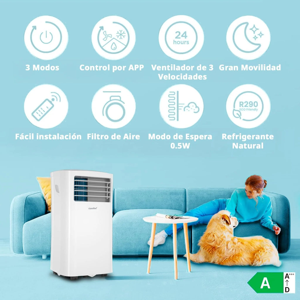 COMFEE Klimatyzator przenośny Pinguino 8000 BTU / 2000 Frigorii – Klimatyzator bez jednostki zewnętrznej – Cicha, energooszczędna chłodziarka z zestawem okiennym | 3w1: chłodzenie, wentylacja i osuszanie