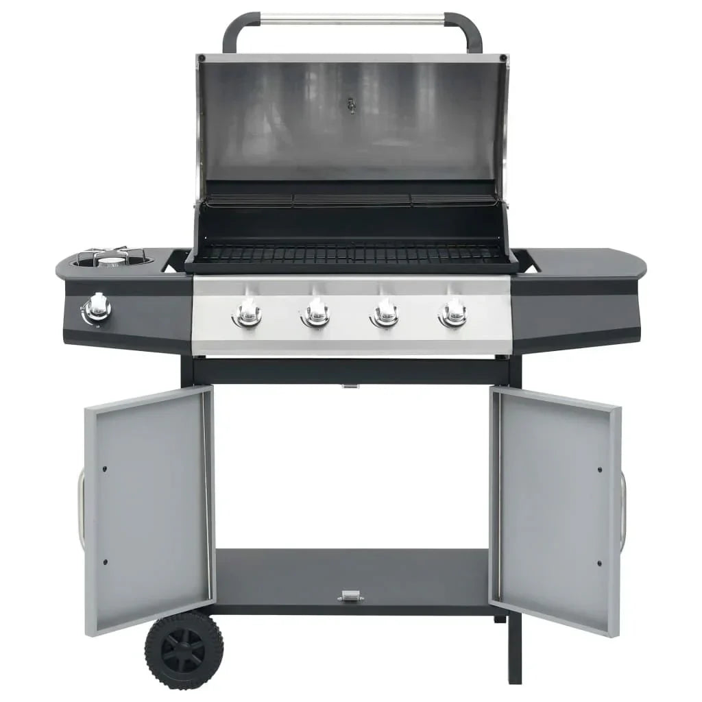 Grill gazowy Barbacoa 4+1 palniki, czarno-srebrny Vidaxl