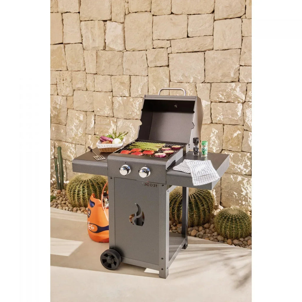 Grill dwupalnikowy stalowy gazowy (butan/propan) na kamienie lawy Pereda
