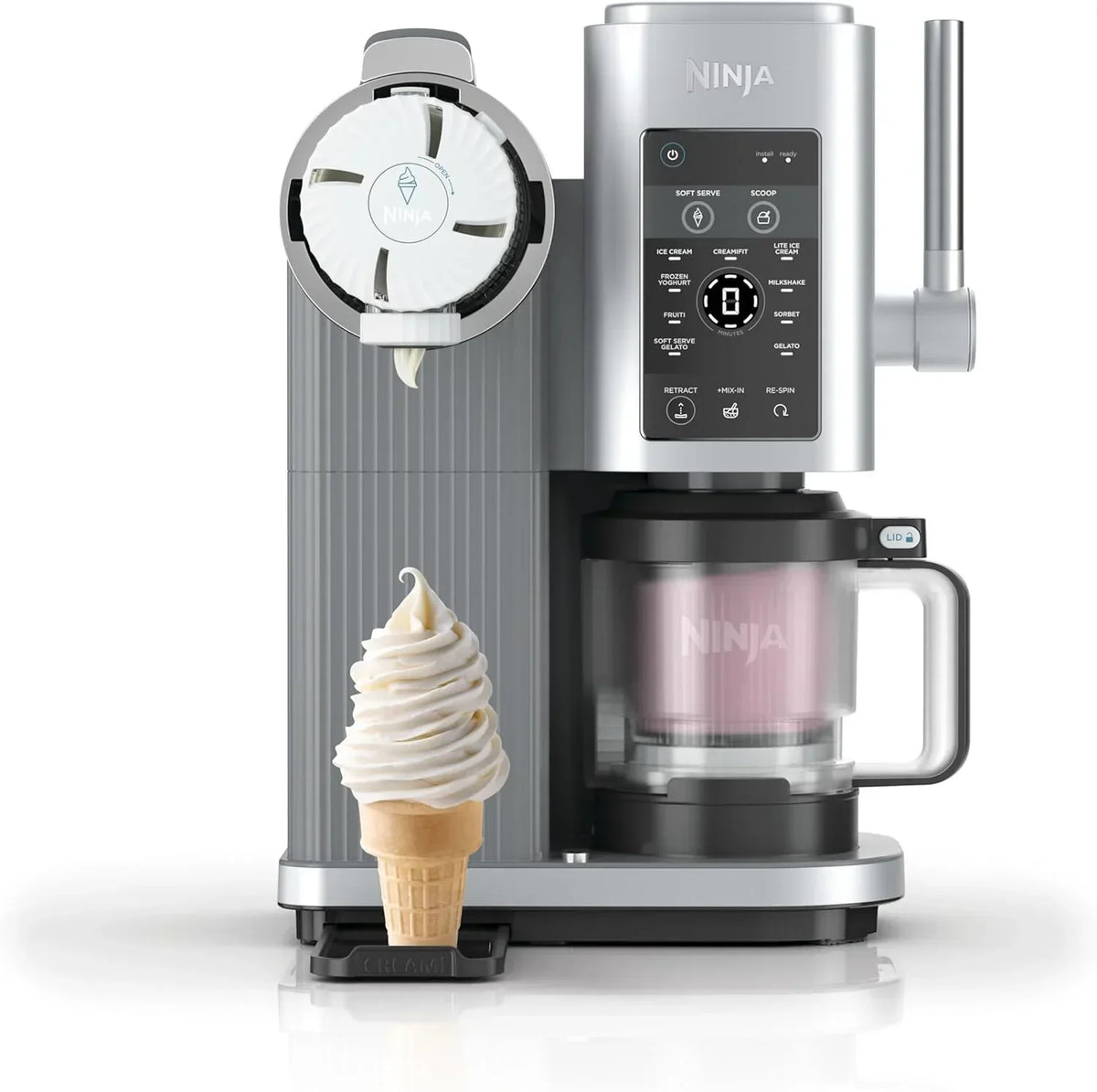 Ninja CREAMi Scoop & Swirl Maszyna do lodów i jogurtów z 2 pojemnikami, 13 funkcji, przygotowuje lody, kremowe lody, gelato, sorbety, smoothie i wiele więcej, dodatkowa opcja, Srebrna, NC701EU