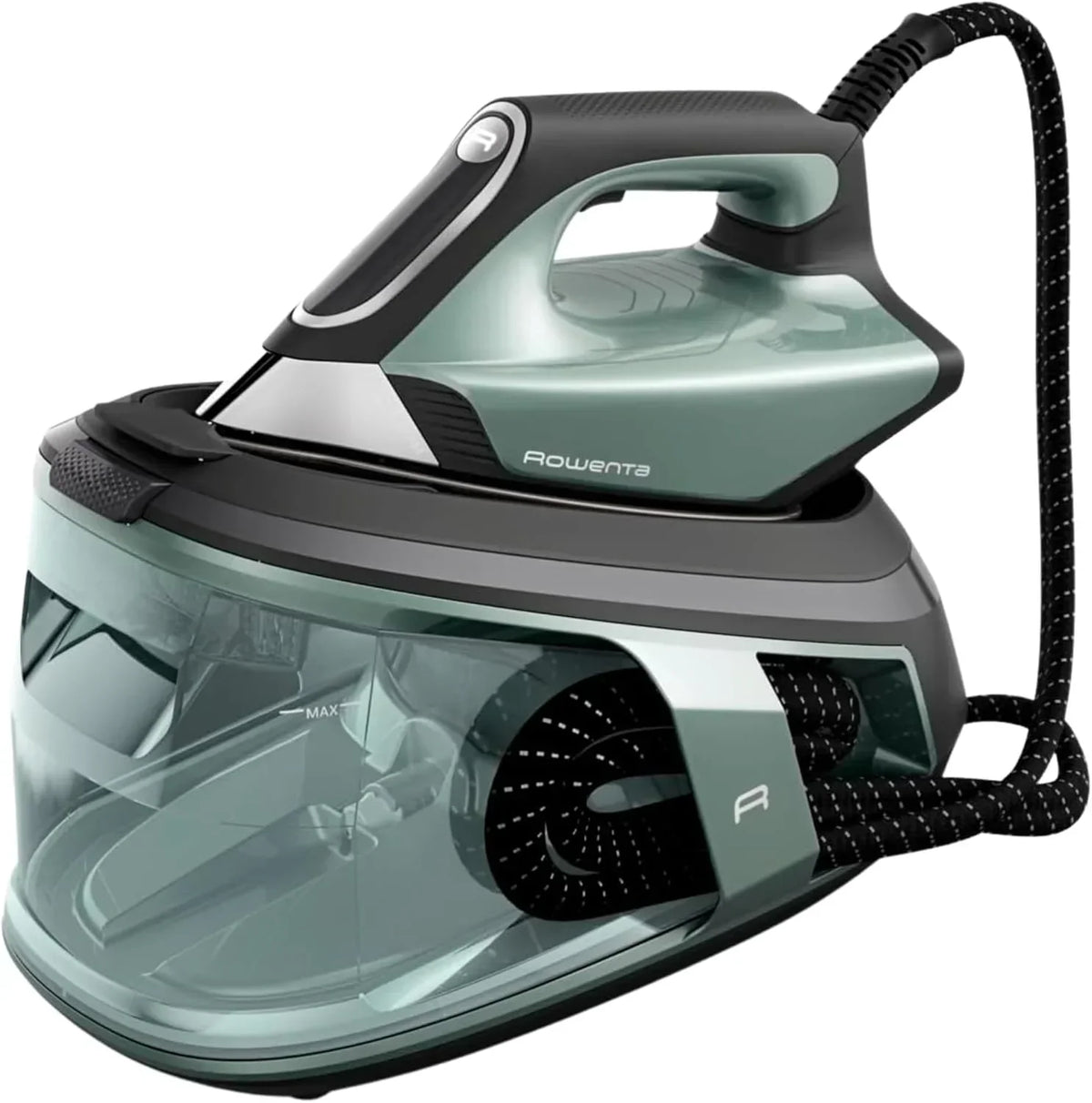 Rowenta Force Pro 500, Generator pary, 7,5 bara, uderzenie pary 550 g/min, technologia Quicksteam, oszczędność energii, 2 tryby ECO i MAX, kolor eukaliptusowy i czarny, VR9042F0