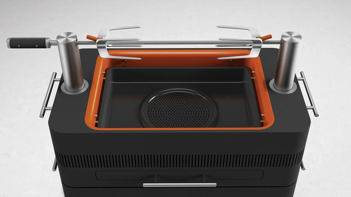 2026 Grill Węglowy z Zapłonem Elektrycznym – Szybki Zapłon Płomienia 1400W Fast Flame Ignition™ – Zawiera Rożen Obrotowy (15 kg) i Stojak