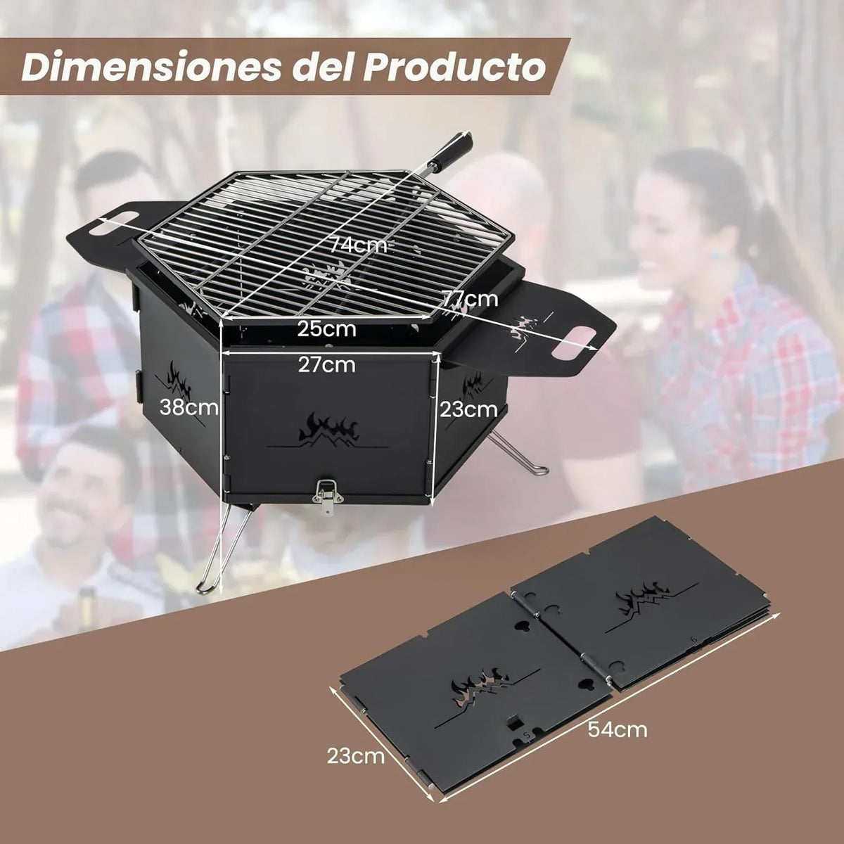 Barbacoa Węglowa Grande Grill Węglowy I Na Drewno Z Rozkładanym Korpusem I Nóżkami Costway 77 X 74 X 38 Cm