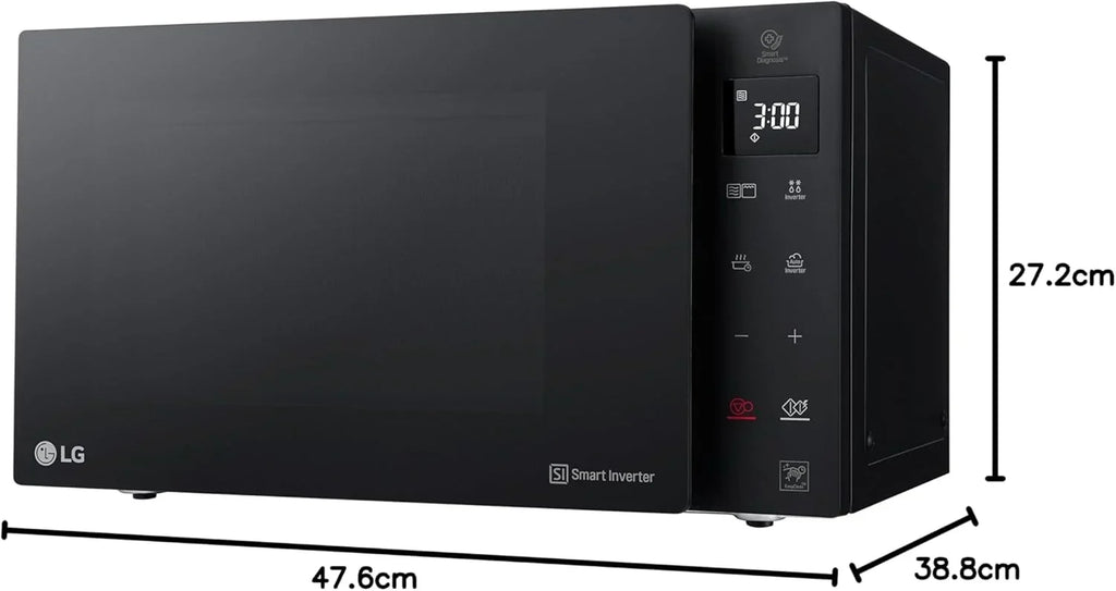 LG MH6535GIS Kuchenka mikrofalowa z technologią Inverter i kwarcowym grillem, pojemność 25 litrów, moc 1000 W, programy automatyczne, regulowane poziomy mocy dla optymalnego gotowania i funkcja EasyClean, czarna