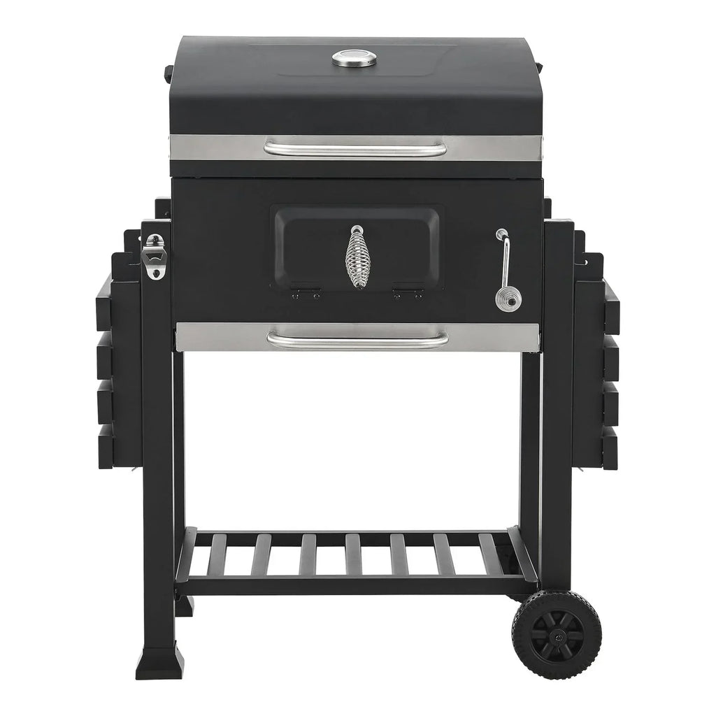 Grill węglowy Arnad z 2 półkami Stal 105x135x48cm - Czarny [casa.pro]