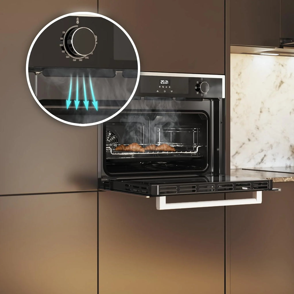 Cecotec Piekarnik do zabudowy 45 cm wysokości, wielofunkcyjny Bolero Hexa M224500 Edge A. 2600 W, pojemność 53 l, 7 funkcji, grill, grill wspomagany wentylatorem, termoobieg, rozmrażanie, Steam Base X2, Steam EasyClean, para