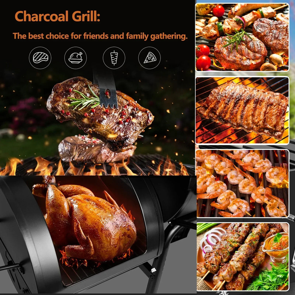 2026 Grill węglowy Vebreda do zastosowań zewnętrznych – Grill, wędzarnia i rożen do patio i ogrodu