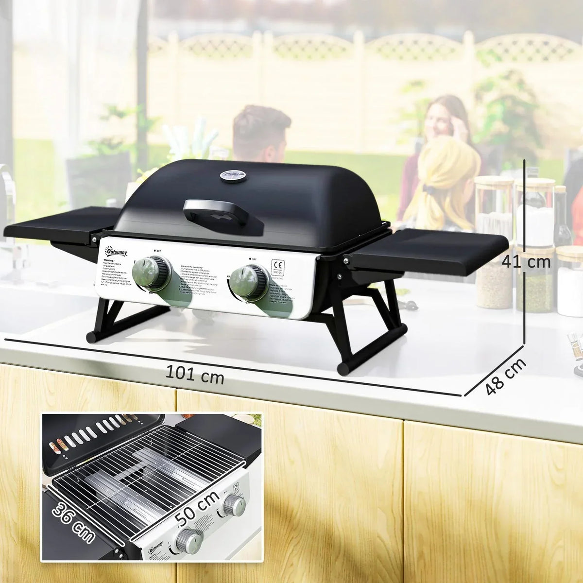 Grill gazowy ze stali nierdzewnej Abs Outsunny-101x48x41 cm. Czarny