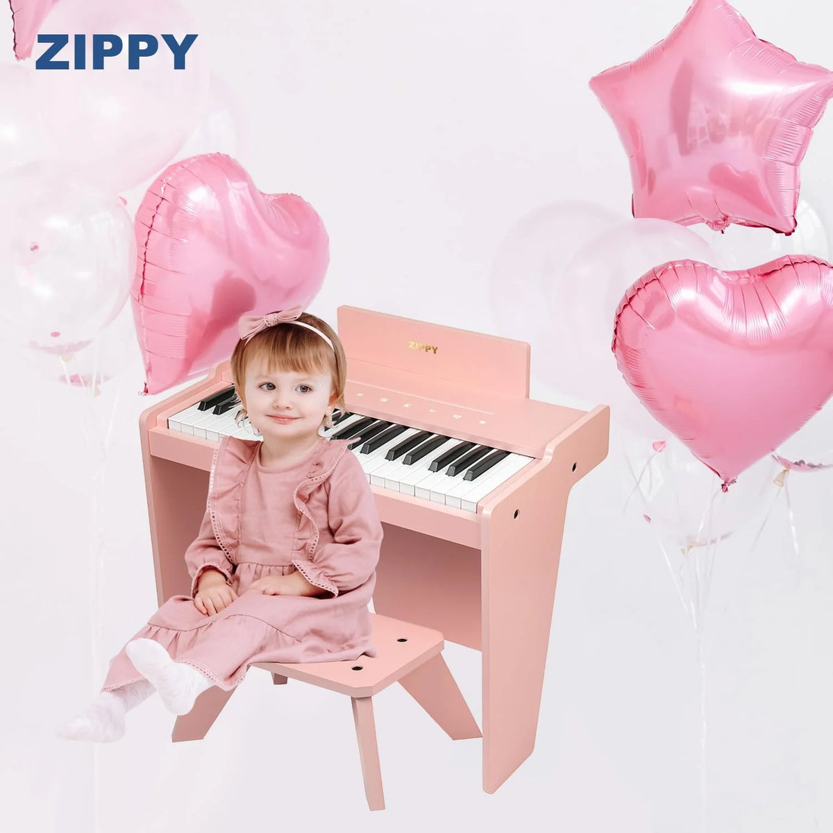 Klawiatura pianina dla dzieci, 37 klawiszy, cyfrowe pianino, zabawka muzyczna do nauki, drewniane pianino dla dzieci w wieku 3+ (różowe Plus)