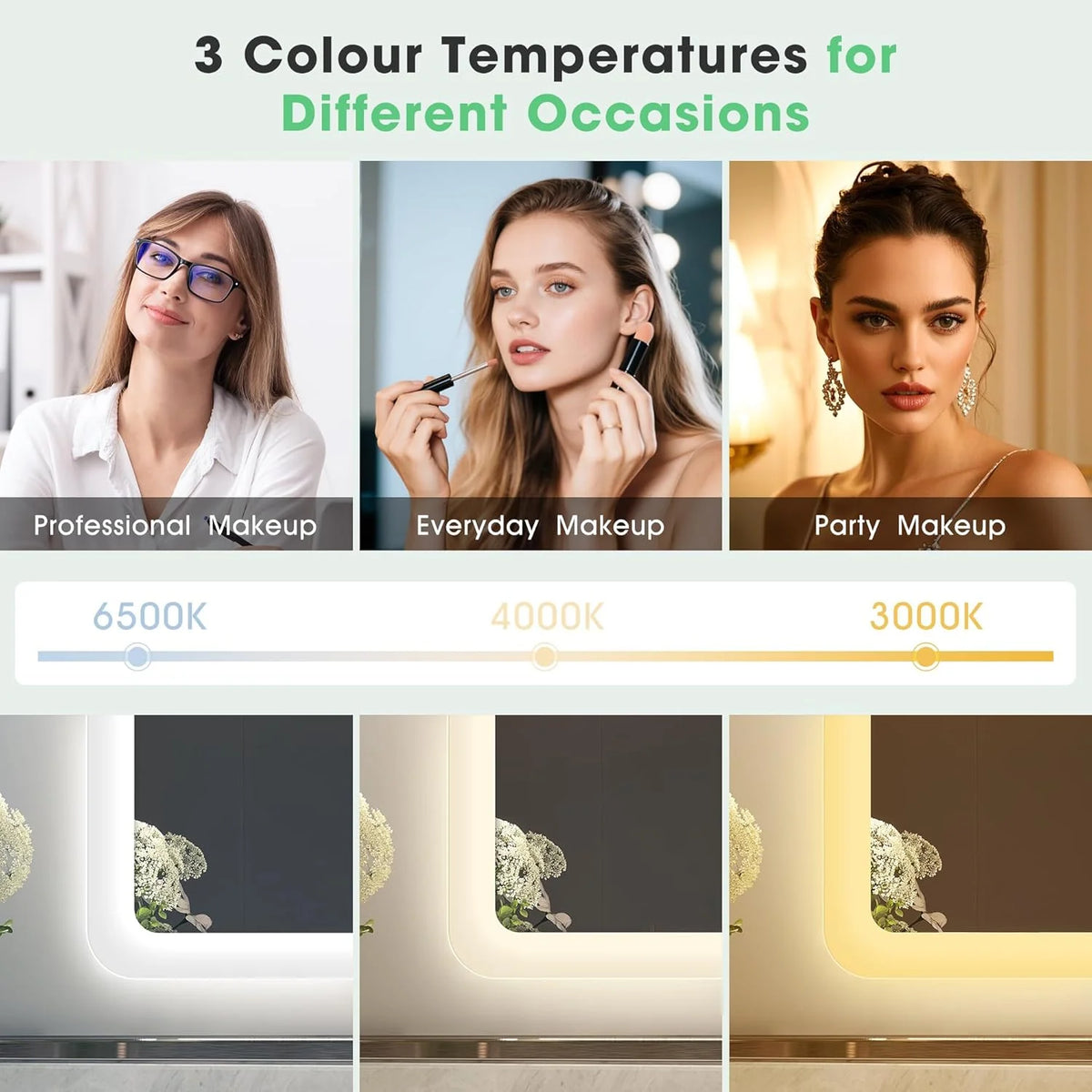 S'bagno Lustro łazienkowe z podświetleniem 100x70cm, Lustro łazienkowe LED Bluetooth, Antypara, 3 kolory, Możliwość ściemniania, Pamięć, Szkło hartowane HD, Wodoodporne IP44, Pionowo/Poziomo