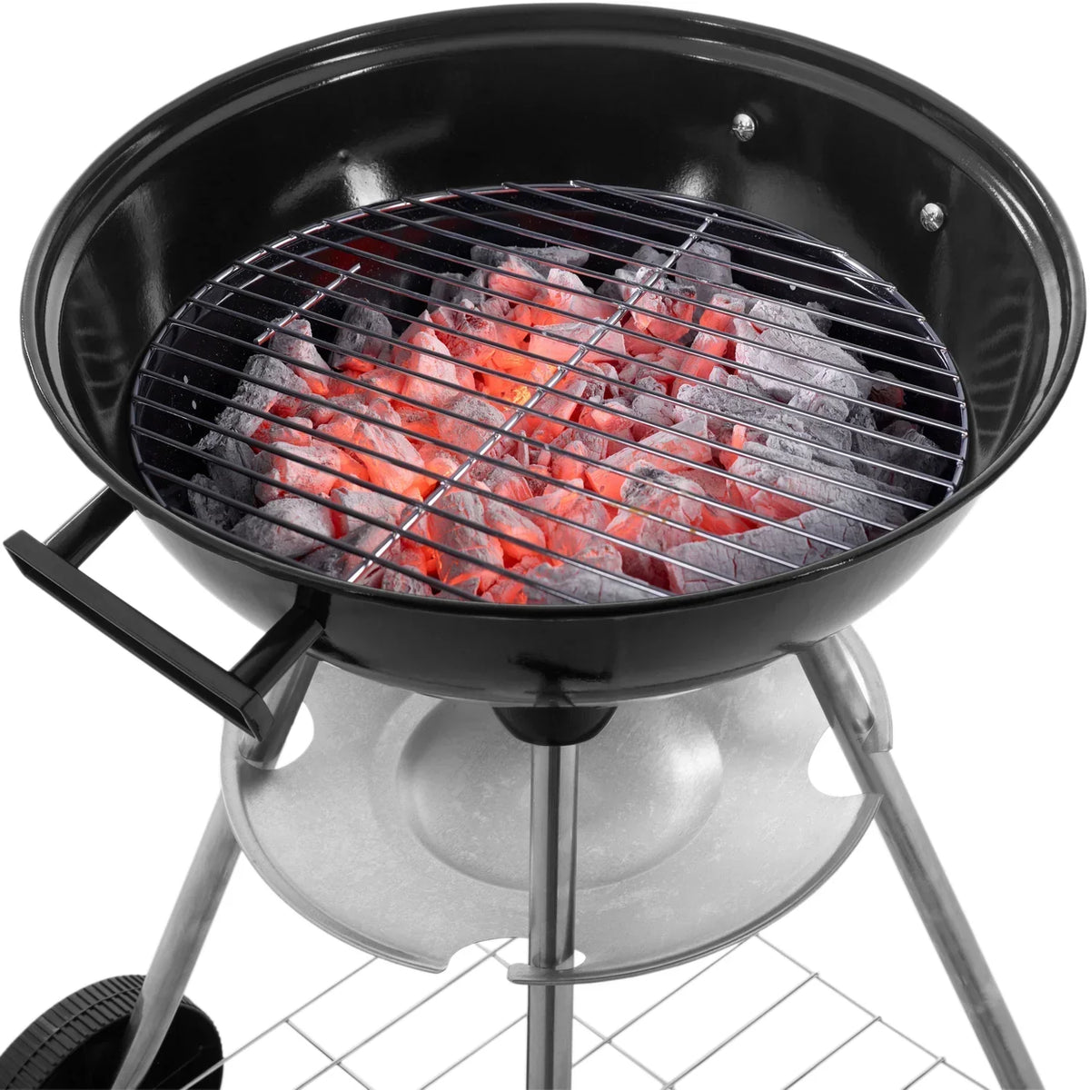 Primematik - Okrągły grill węglowy 41x70 cm z pokrywą i kółkami BBQ do ogrodu i na kemping Kh51000