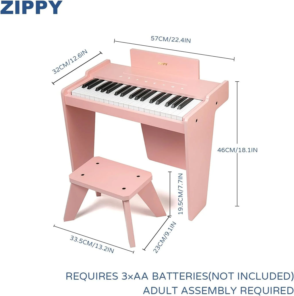 Klawiatura pianina dla dzieci, 37 klawiszy, cyfrowe pianino, zabawka muzyczna do nauki, drewniane pianino dla dzieci w wieku 3+ (różowe Plus)
