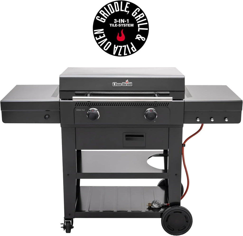 Char-Broil Grill Gazowy Versa-Tile, 2-Strefowy Grill Płytowy, Powierzchnia Gotowania: 70 x 50 cm, System Modułowy 3 w 1: Płyta, Ruszt i Piec do Pizzy