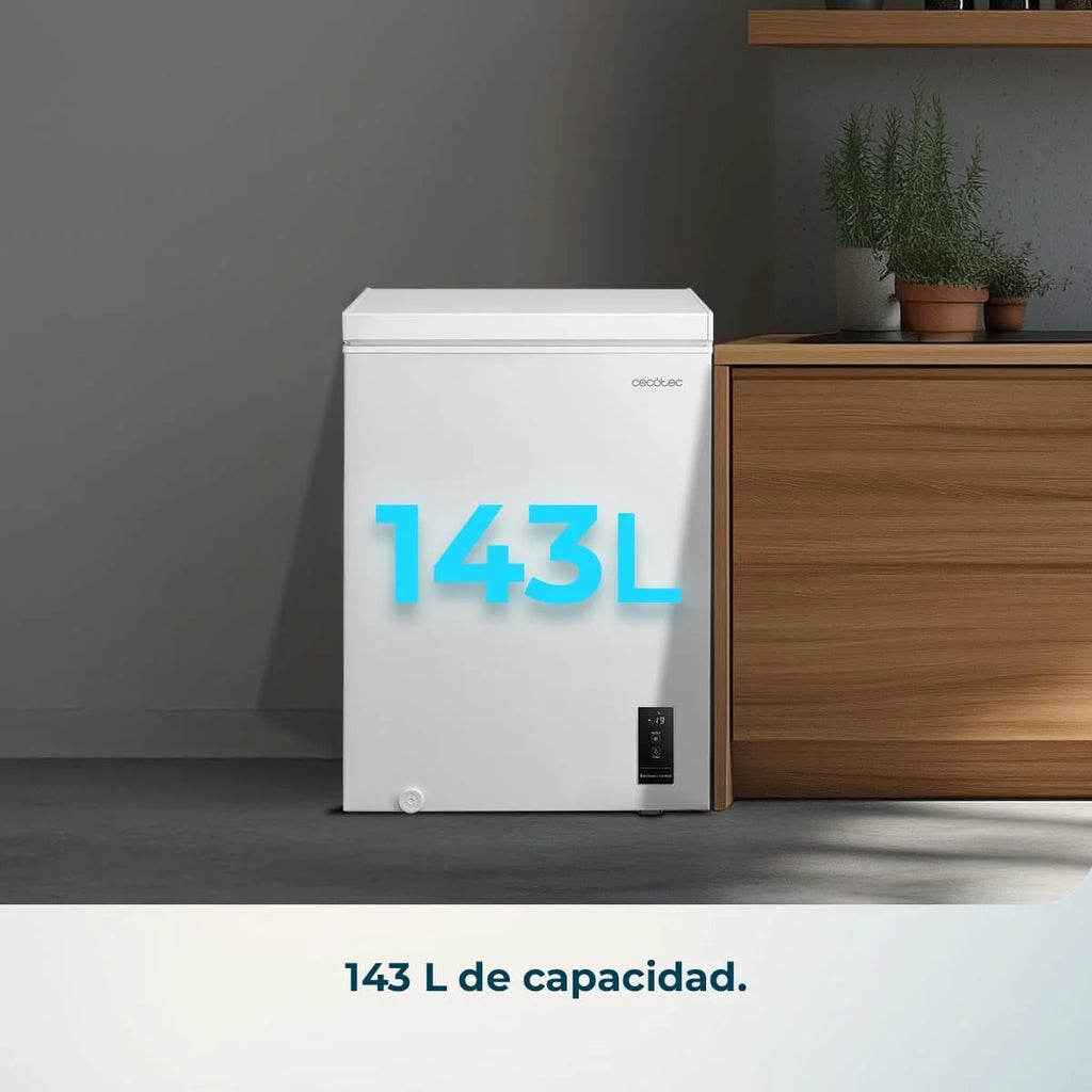 Cecotec Zamrażarka skrzyniowa 143L Bolero CoolMarket Chest 143P White E. Kosz z uchwytami, Elektroniczny panel sterowania LED, UltraContact D-Cool, Funkcja Dual Function, Drzwi ZeroG (80º-30º), Szybkie zamrażanie, Kompaktowa
