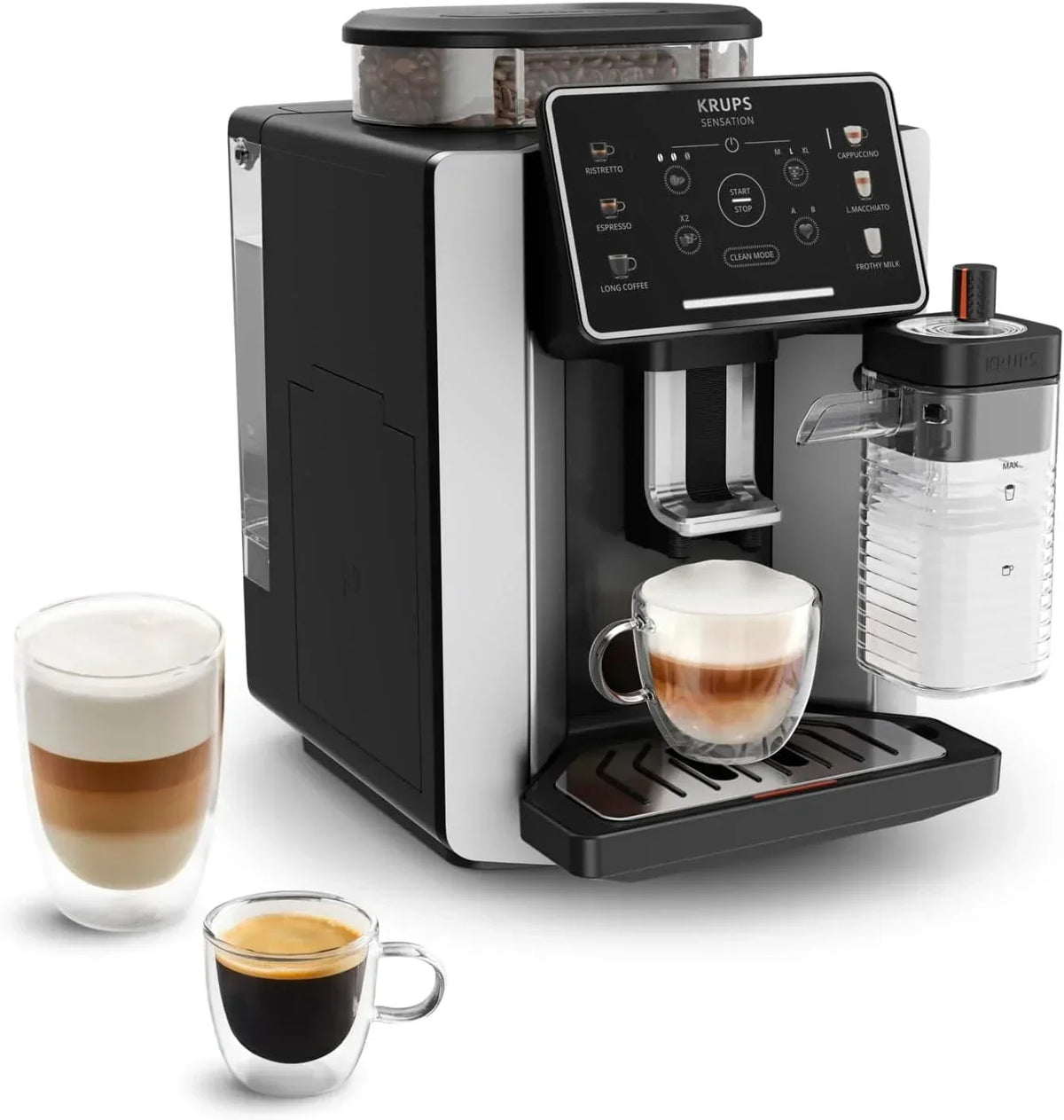 Krups Sensation C50, Ekspres automatyczny, Moc 1450 W, Łatwa obsługa, 5 rodzajów napojów, Łatwa konserwacja, Alarmy świetlne, Wygodne czyszczenie, Niestandardowe ustawienia, Dysza parowa, EA9108