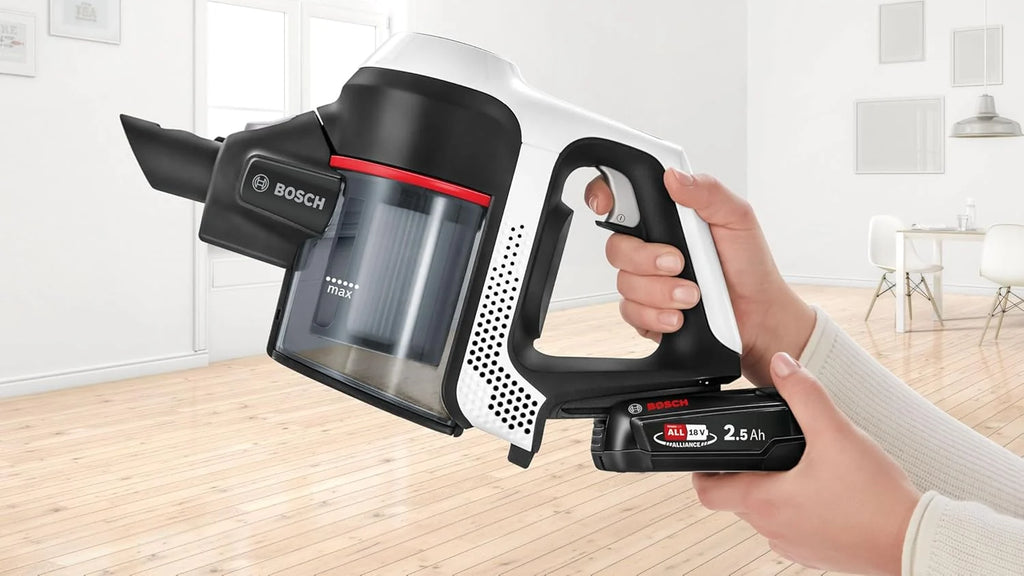 Bosch BBS611AM Unlimited Seria | 6 – Odkurzacz 2w1 pionowy i ręczny, bezworkowy i bezprzewodowy, akumulator 18V, kolor biały