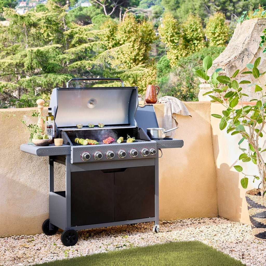 Grill gazowy Edmond czarny - 6 palników + 1 palnik boczny | Sweeek
