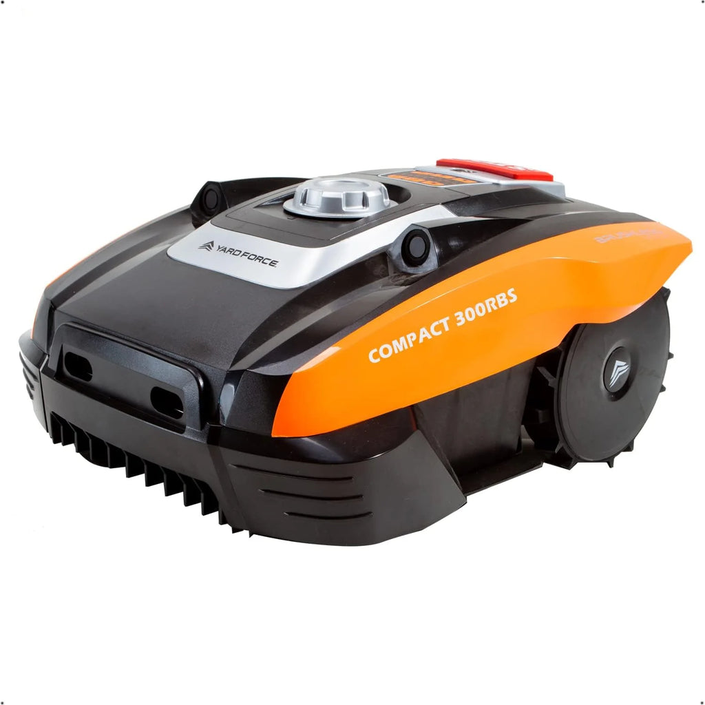 Yard Force Force Compact 300RBS Robot koszący do 300 m² ze sterowaniem Bluetooth i aplikacją, silnik bezszczotkowy, akumulator 20 V/2,0 Ah, czarno-pomarańczowy
