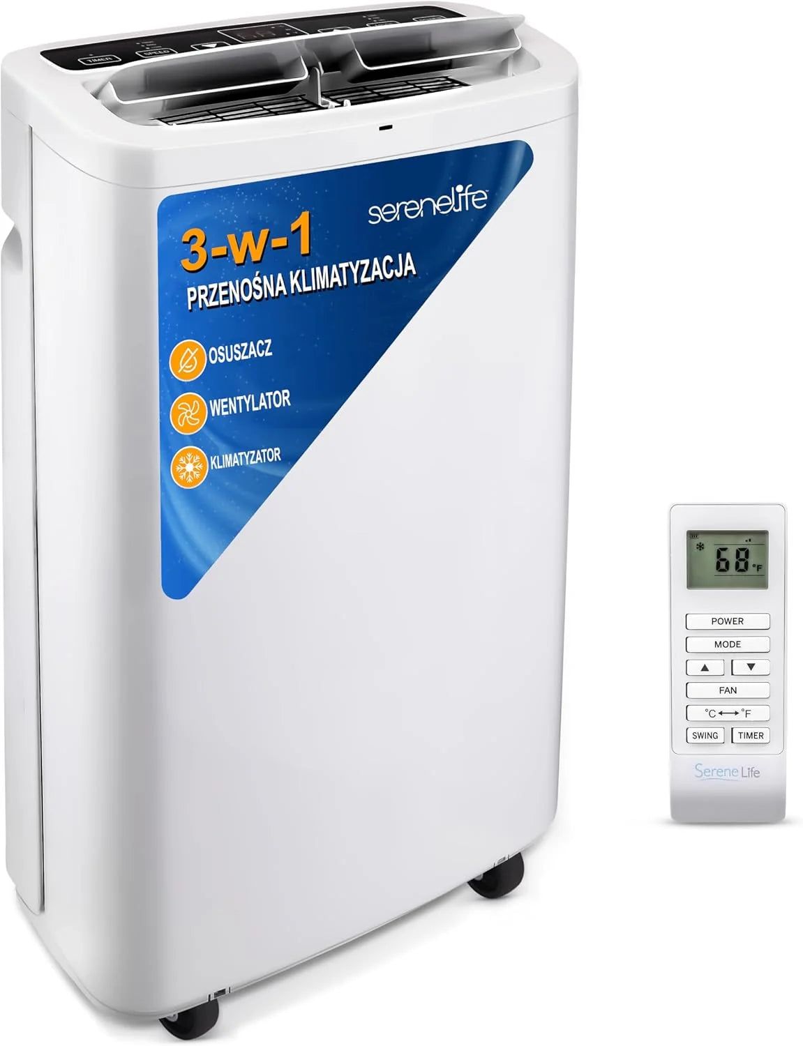 SereneLife 3-w-1 Przenośny Klimatyzator z Wężem Wylotowym – Chłodnica Powietrza, Osuszacz Powietrza i Wentylator, 9000 BTU, Wilgotność 1,5 l/h, Chłodzi Pomieszczenia do 42 m²