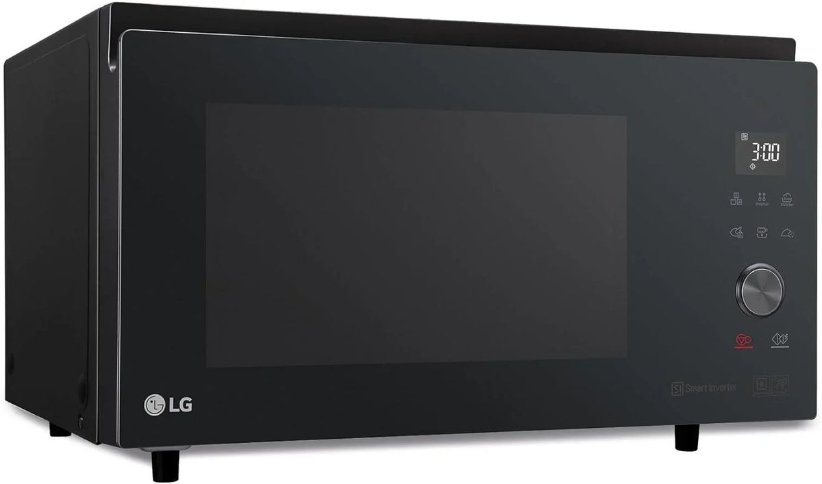 LG MJ3965BPS – Kuchenka mikrofalowa, 4 w 1, z cyfrowym wyświetlaczem, 39 litrów i 1100 W, Smart Inverter i funkcja EasyClean, szybsze gotowanie, zachowuje smak, czarna