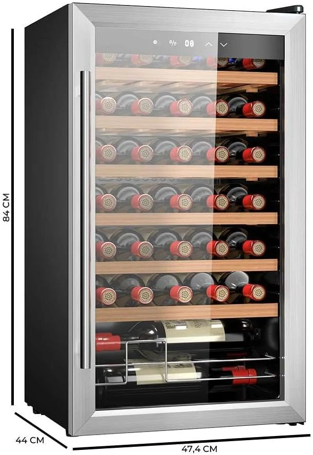 Cecotec Chłodziarka do wina 34 butelki Bolero Grandsommelier 34030 inox compressor, 80 L, Chłodzenie kompresorowe, Regulacja temperatury od 5 do 18ºC, Sterowanie dotykowe, Wyświetlacz, Oświetlenie LED wewnętrzne.