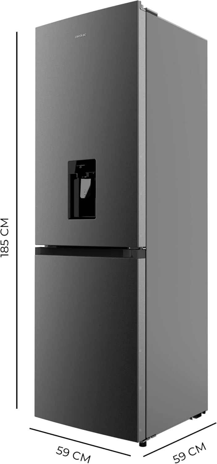 Lodówka Cecotec Combi 2 Drzwiowa z dystrybutorem wody Bolero CoolMarket Combi 296 DF WD Dark E. 296L, 60cm szerokości, funkcje FastCooling, FastFreezing i DeFrost, oświetlenie LED, Dark Inox