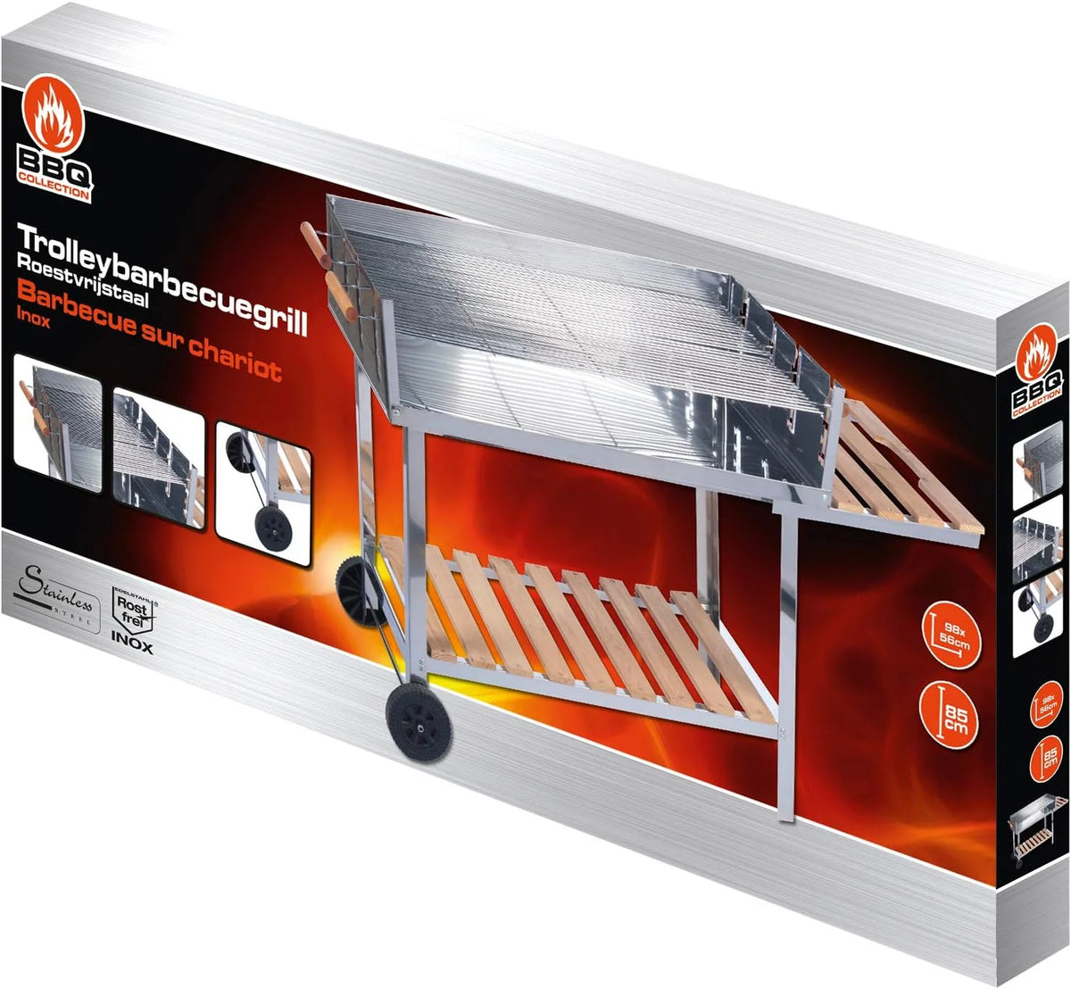BBQ Collection Charcoal BBQ Grill Cart - Trolley - Stainless Steel
