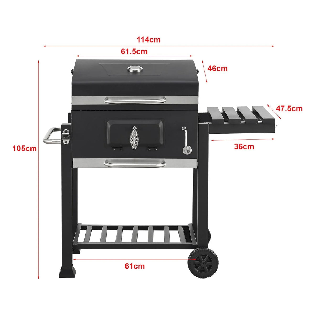 Grill Węglowy Arnad Z 3 Półkami Stalowy 105x114x48cm - Czarny [casa.pro]