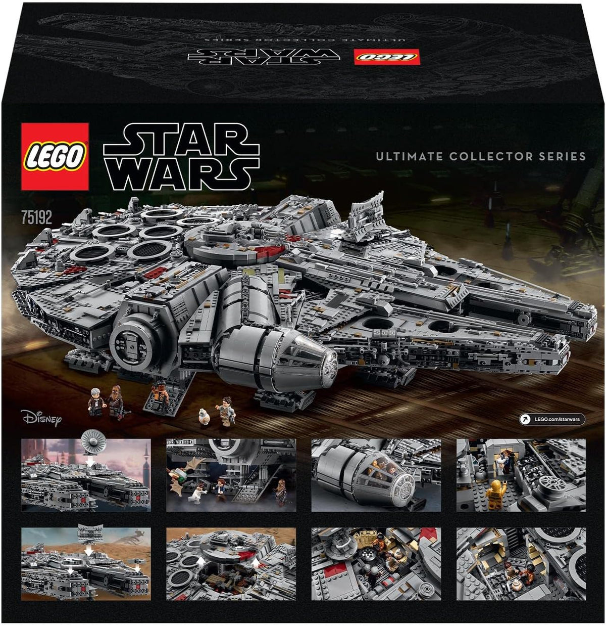 LEGO Star Wars Sokół Millennium, model konstrukcyjny dla dorosłych, statek kosmiczny Hana Solo z minifigurkami Chewbaki, Lei i C-3PO, kolekcjonerski prezent dla mężczyzn, kobiet i fanów, 75192