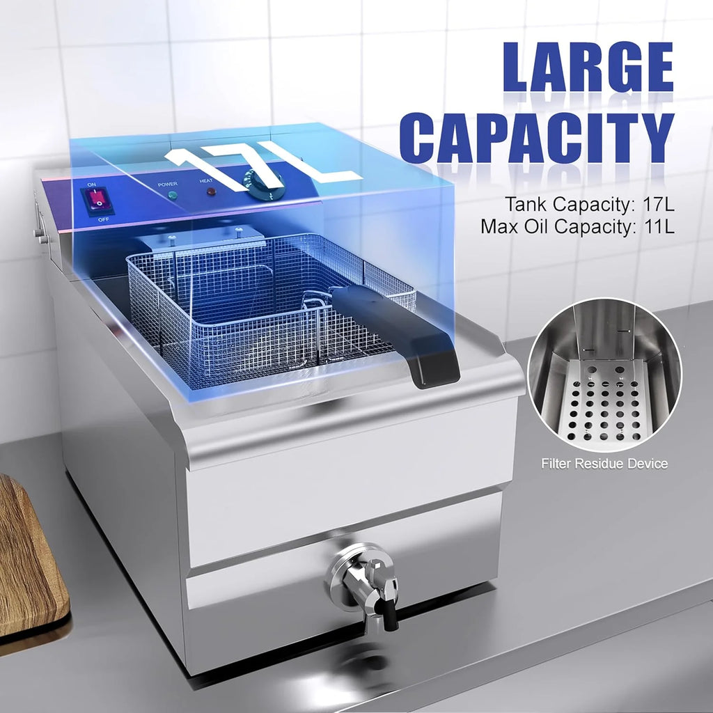 Frytkownica elektryczna Inox 16L Profesjonalna Komercyjna, 3000W Ze Stali Nierdzewnej Frytkownica z kranem
