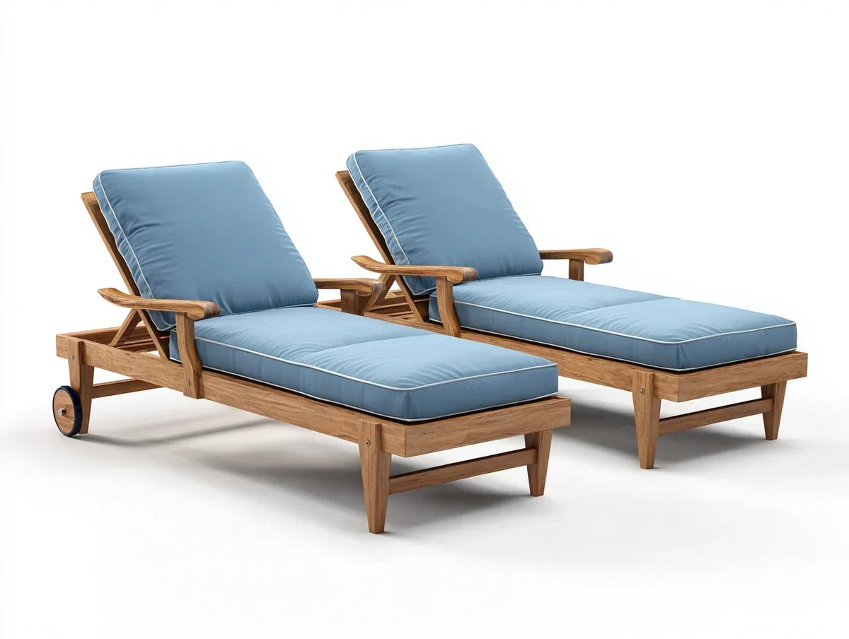 Leżaki ogrodowe z litego drewna 200x65x85 cm – brązowo-niebieskie – regulowane oparcie, nowoczesny design, do użytku zewnętrznego
