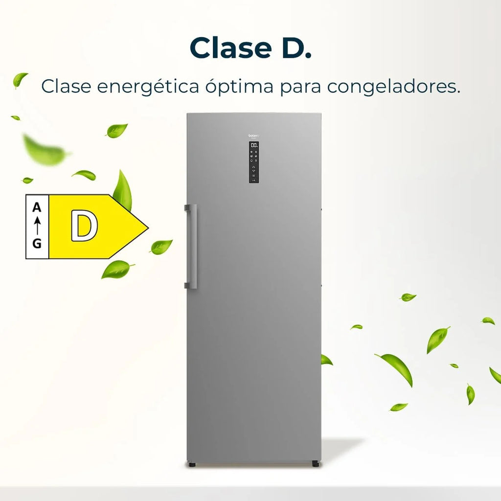 Cecotec Zamrażarka pionowa 380L Bolero CoolMarket UF 380 inox D. 1950W, silnik Inverter Plus, niskie zużycie energii, Total No Frost, wyświetlacz w drzwiach, możliwość przekształcenia w lodówkę, Multi Airflow