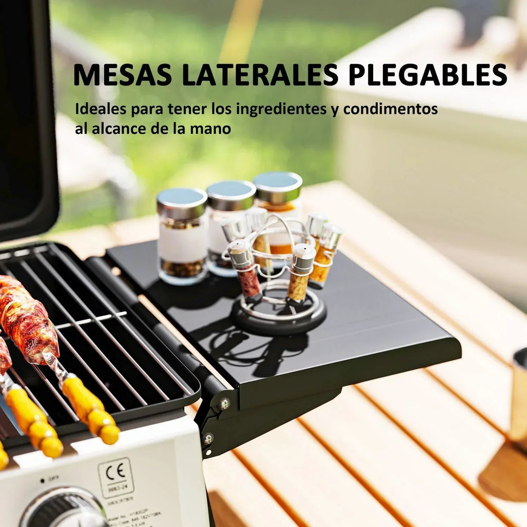 Grill gazowy ze stali nierdzewnej Abs Outsunny-101x48x41 cm. Czarny
