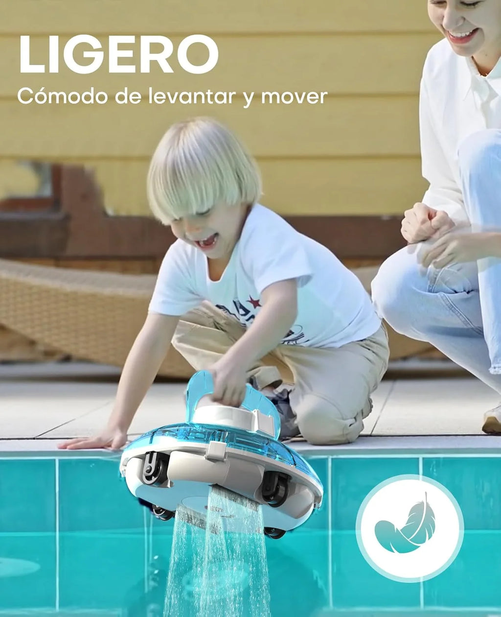 WINNY POOL CLEANER Winny 200 Odkurzacz Basenowy, Bezprzewodowy Robot Odkurzający Basen, 75 Min Autonomii, Baseny Naziemne 60m², Podwójna Filtracja, Automatyczne Parkowanie (Przezroczysty Niebiesko-Biały)