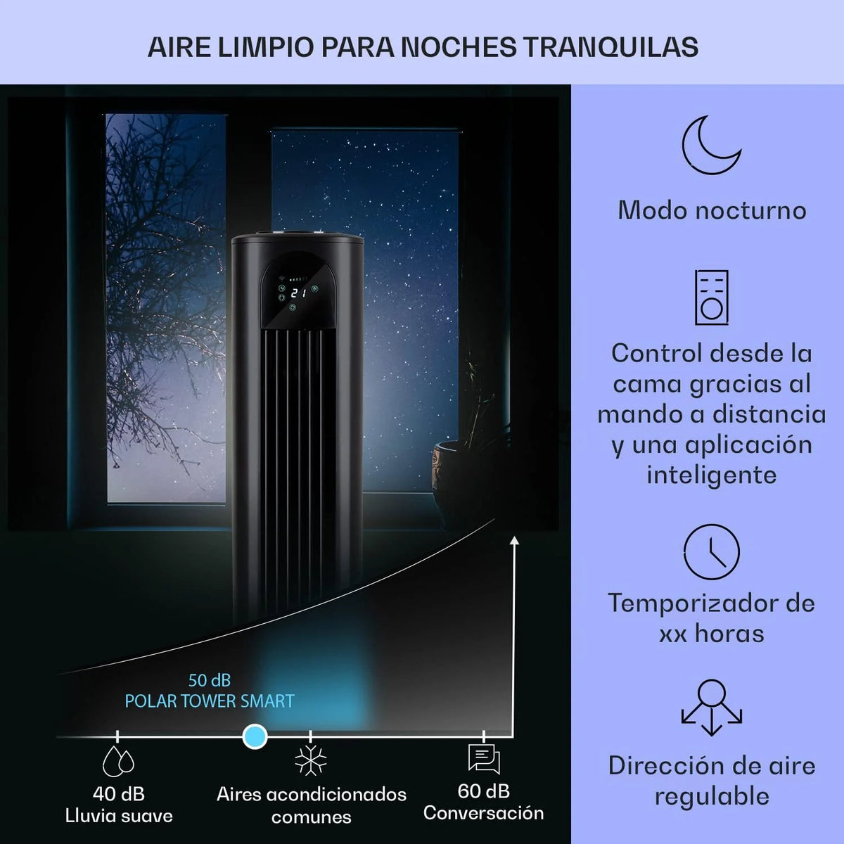KLARSTEIN Polar Tower Smart Klimator Ewaporacyjny – Urządzenie 4 w 1: Wentylator, Nawilżacz i Oczyszczacz Powietrza, Sterowanie przez Aplikację i Alexa, Zbiornik 7L, 3306 m³/h, Tryb Nocny, Przenośny z Kółkami, Czarny