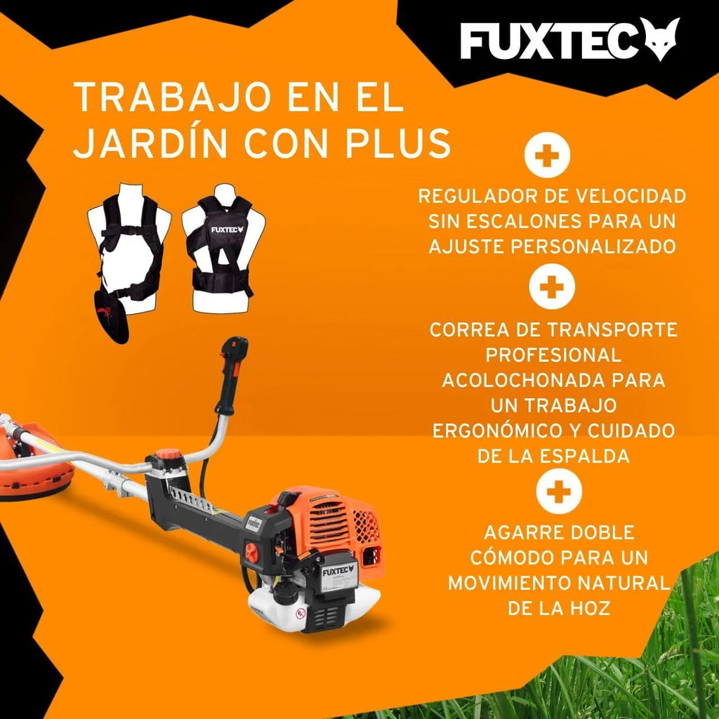 FUXTEC Profesjonalna kosa spalinowa 62 cm³, 3,5 KM, urządzenie wielofunkcyjne 2w1, z paskiem na ramię, system antywibracyjny, podkaszarka wielofunkcyjna, silnik 2-suwowy