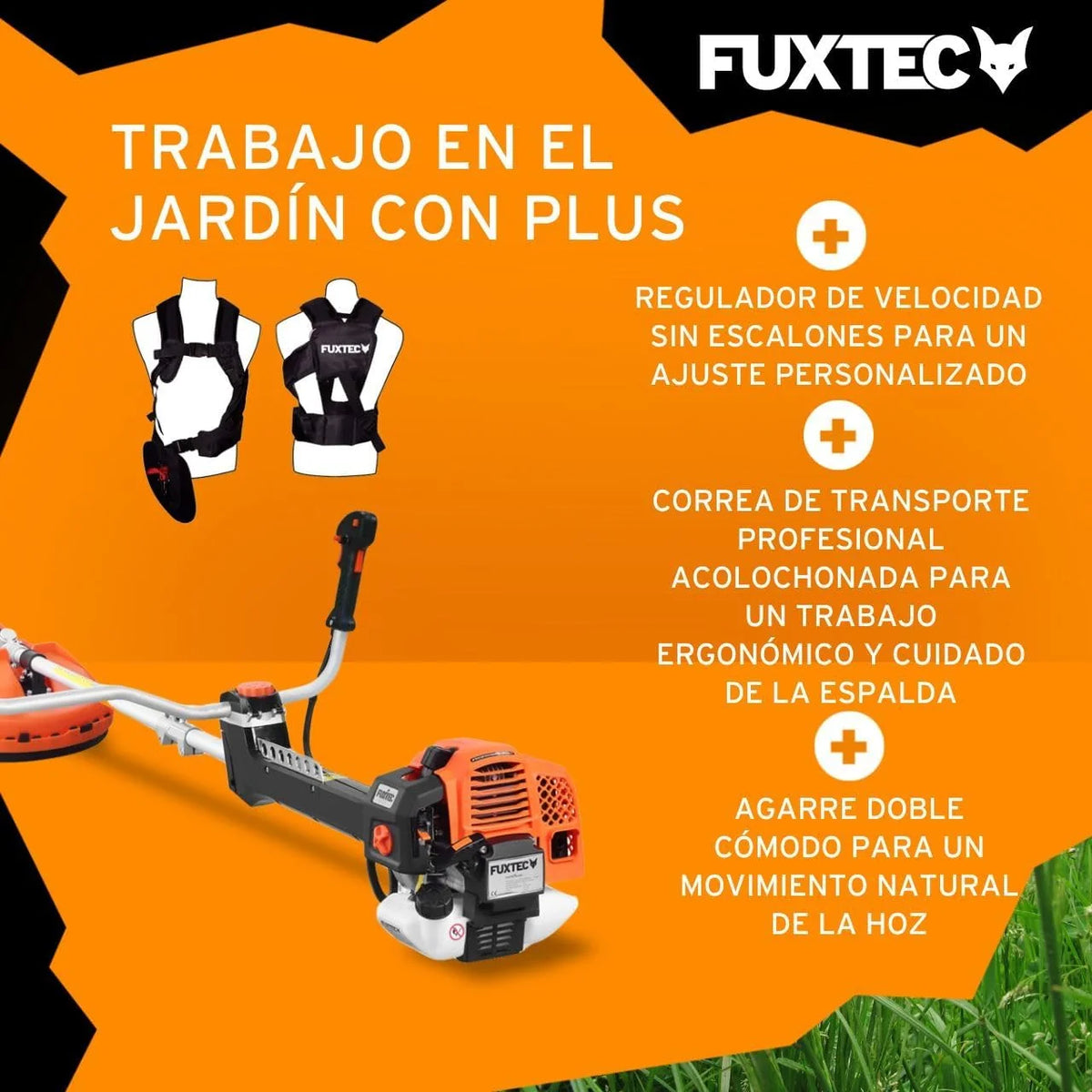 FUXTEC Profesjonalna kosa spalinowa 62 cm³, 3,5 KM, urządzenie wielofunkcyjne 2w1, z paskiem na ramię, system antywibracyjny, podkaszarka wielofunkcyjna, silnik 2-suwowy