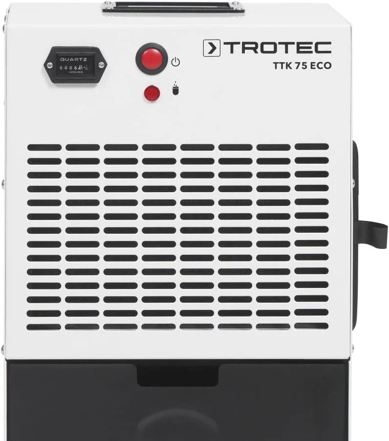 TROTEC Osuszacz powietrza przemysłowy TTK 75 ECO, osuszacz budowlany, osuszanie pomieszczeń o powierzchni do 90 m² i kubaturze 230 m³, wydajność osuszania 21 l/dobę, pojemność zbiornika 4 l, filtr powietrza