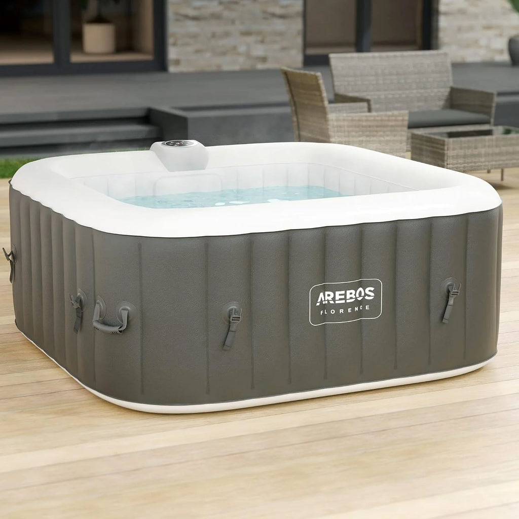 Arebos Pompowane | Whirlpool Pure | | 4-osobowe | 130 dysz masujących | Spa Dobroczynne Ogrzewanie | 550 litrów | z pokrywą | Bubble Spa i masaż relaksacyjny