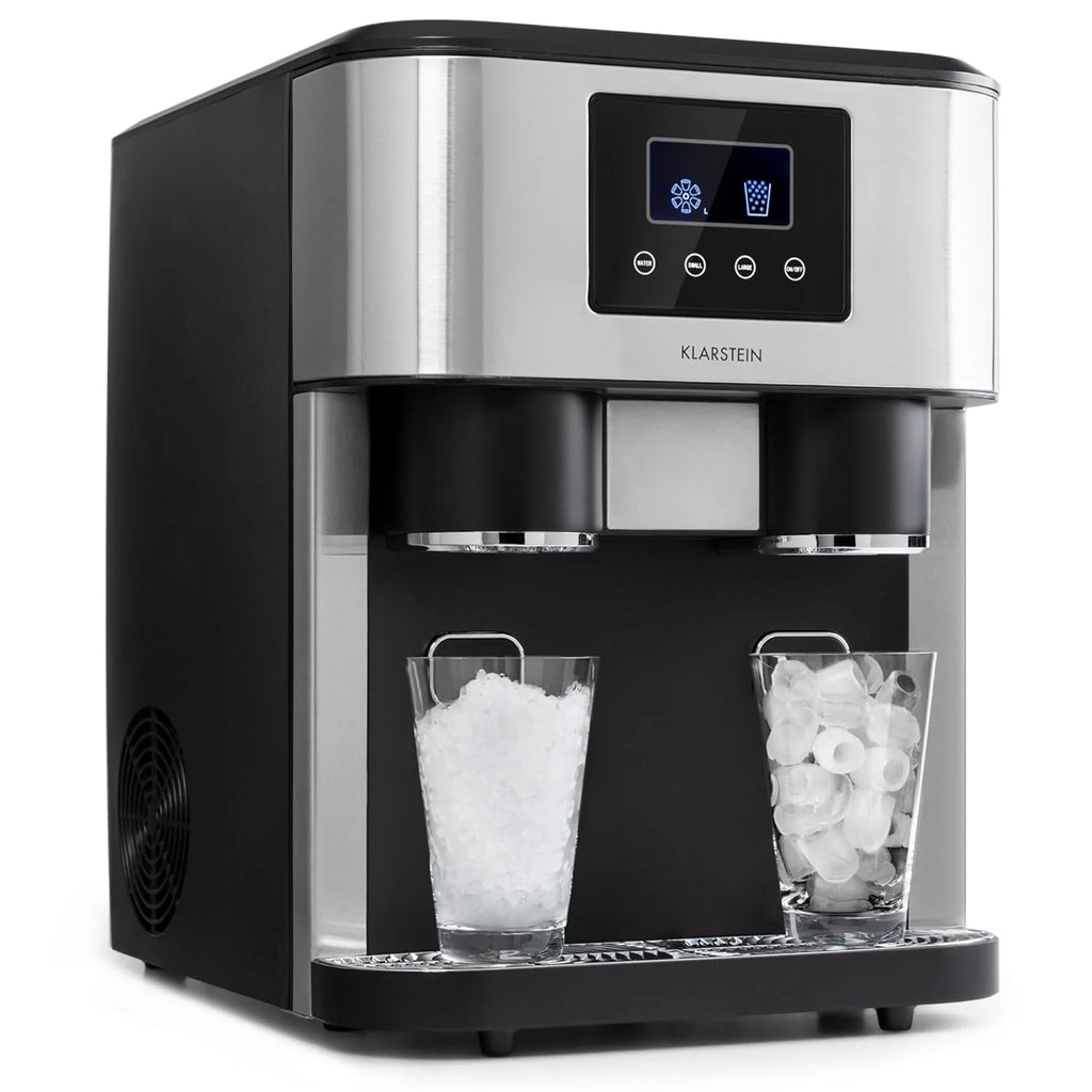 Klarstein Maquina de Hielo Doméstica, 1,8L, Szary, Kostkarka do Lodu 15 kg, do Robienia Kostek Lodu i Kruszonego Lodu w Domu, z Panelem Dotykowym i Systemem Łatwego Czyszczenia, Funkcja Szybka