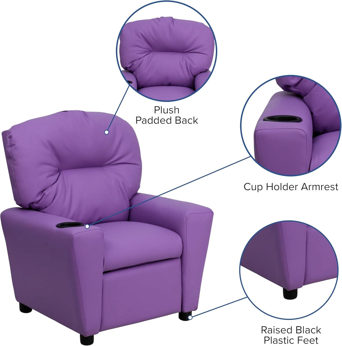 Flash Furniture Contemporary Kids Recliner with Cup Holder, Wood, Beige Vinyl, 26" x 21" x 21"