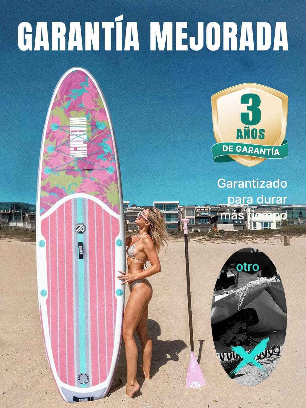 Niphean Dmuchana Deska Paddle Surf dla Dorosłych ze Wszystkimi Akcesoriami, Dmuchana Deska SUP 320cm dla Wszystkich Poziomów, SUP o Nośności 200kg dla 2 Osób, Deska Stand Up Paddle z Siedziskiem