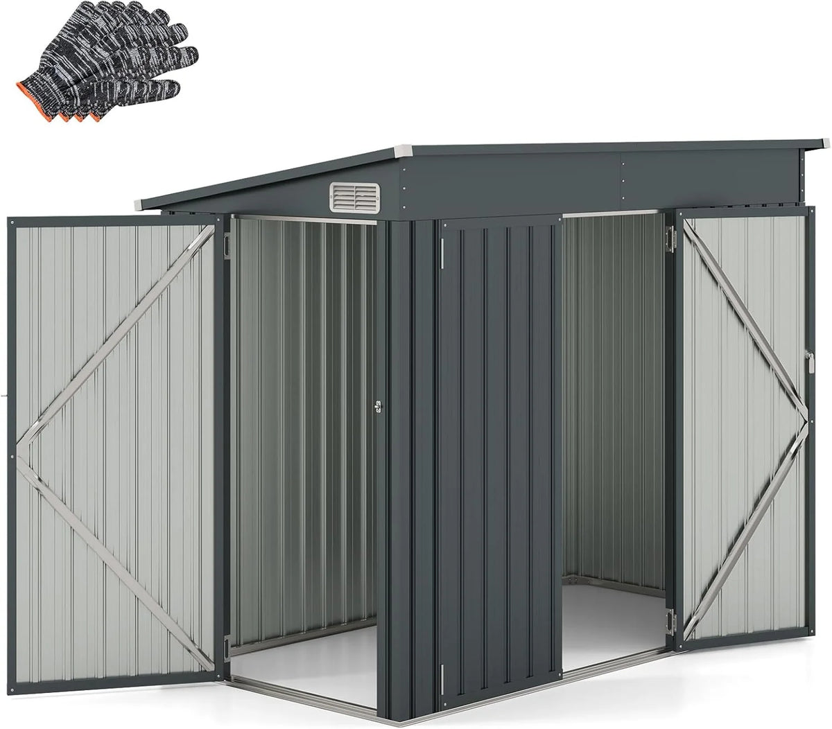 COSTWAY Szopa Ogrodowa Zewnętrzna, 235 x 117 x 185 cm, Schowek Ogrodowy Zewnętrzny z 2 Drzwiami, Pochyłym Dachem, Domek Organizator z Galwanizowanego Metalu, Organizator Narzędzi do Ogrodu na Patio