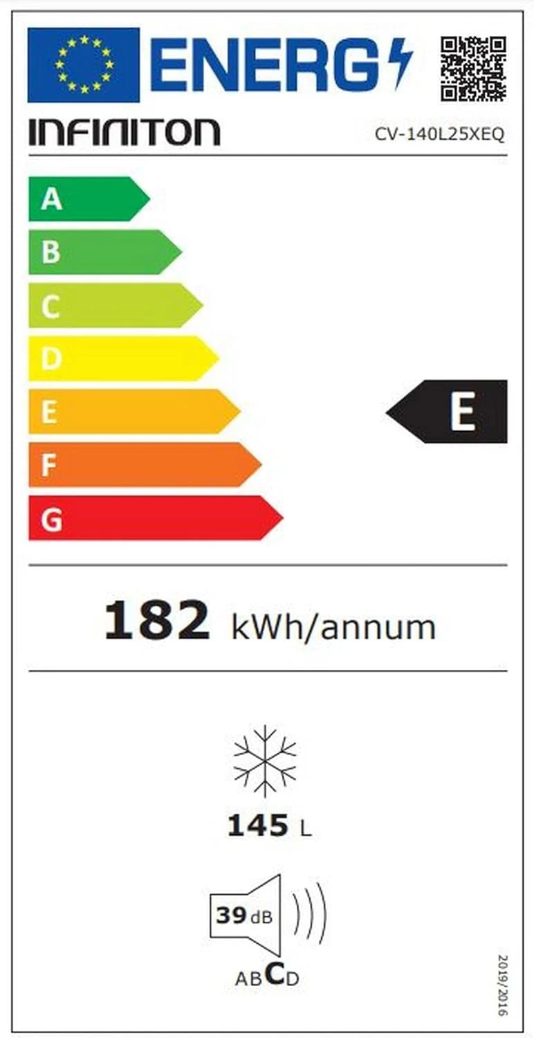 INFINITON Zamrażarka pionowa CV-140L25XEQ, 145 litrów, klasa E, funkcja szybkiego zamrażania, zamrażarka 4****, szuflada z klapką, zintegrowany uchwyt, drzwi odwracalne, Inox