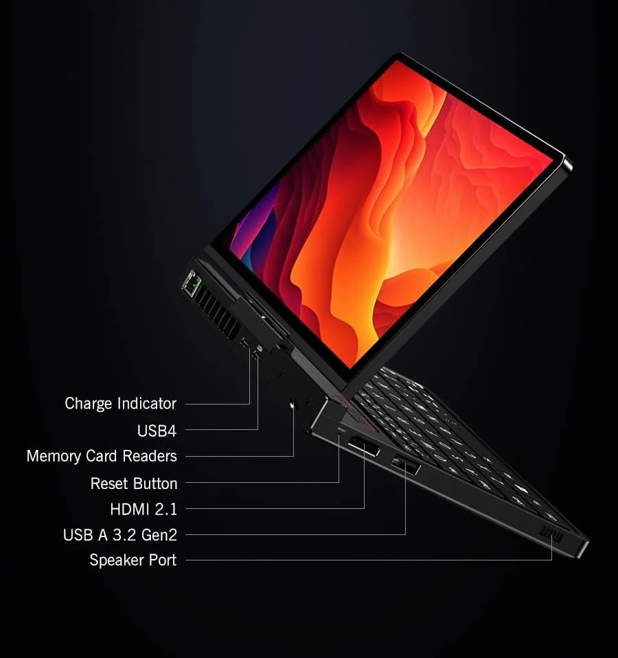 GPD Pocket 4 (8840U) Ultraprzenośny komputer PC z aluminium z systemem Windows 11, obrotowy ekran 8.8" Ultra HD 180°, Ryzen 7 8840U, 16 GB RAM LPDDR5x, 1 TB SSD NVMe, Wi-Fi 6E, Ethernet 2.5G, Bluetooth 5.3
