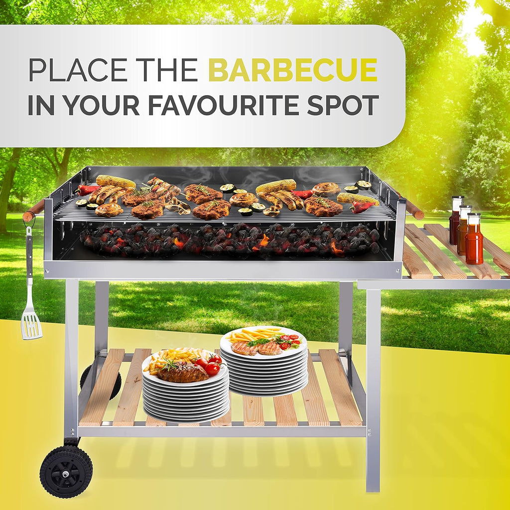 BBQ Collection Charcoal BBQ Grill Cart - Trolley - Stainless Steel