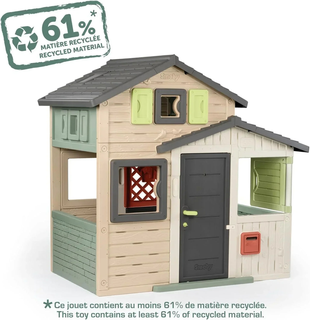 Smoby Life - Domek Ogrodowy Friends House EVO z 2 Drzwiami, 6 Oknami i Wyjmowanym Stołem Piknikowym – Wykonany z Materiałów Recyklingowych, Ochrona UV, dla Dzieci od 3 Lat (7600810208)
