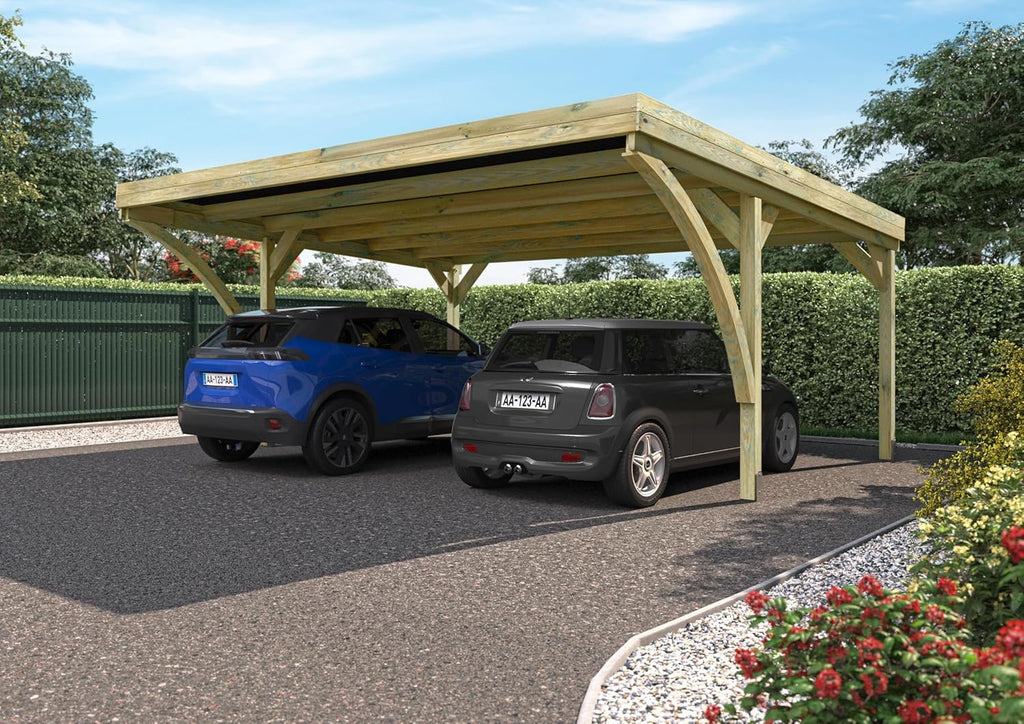 Forest Style - Podwójna Wiata Garażowa Victor Modern 30,9 m² (6,02 x 5,11 x 2,52 m) – Drewno Sosnowe Impregnowane – Dach Poliwęglanowy – Zadaszone Miejsce Parkingowe na 2 Samochody – Solidna i Trwała Konstrukcja
