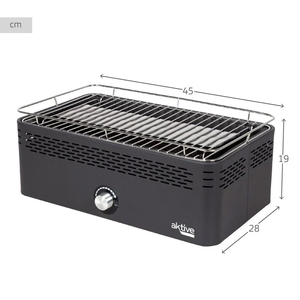 Przenośny grill węglowy Aktive, zasilany bateriami, bezdymny, wymiary 45x28x19cm, z ochroną przed kapaniem