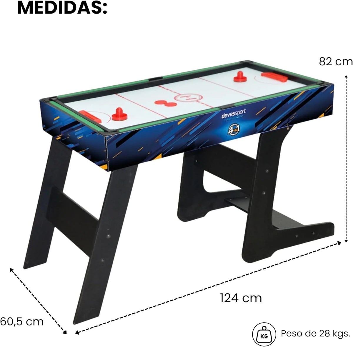 DEVESSPORT Wielofunkcyjny Składany Stół do Gier 4 w 1 Sport Arena | Piłkarzyki, Bilard, Air Hockey i Tenis Stołowy | Składany Stół do Gier z Akcesoriami w Zestawie